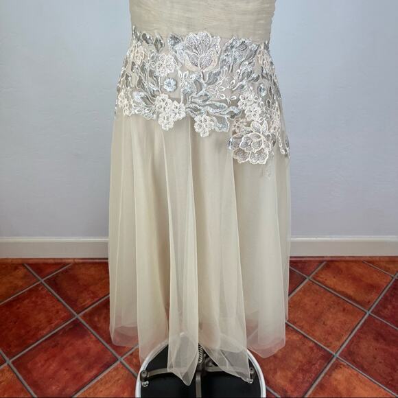 Teri Jon by Rickie Freeman Cream Tulle Sequin Jeweled Dress - Picture 5 of 10